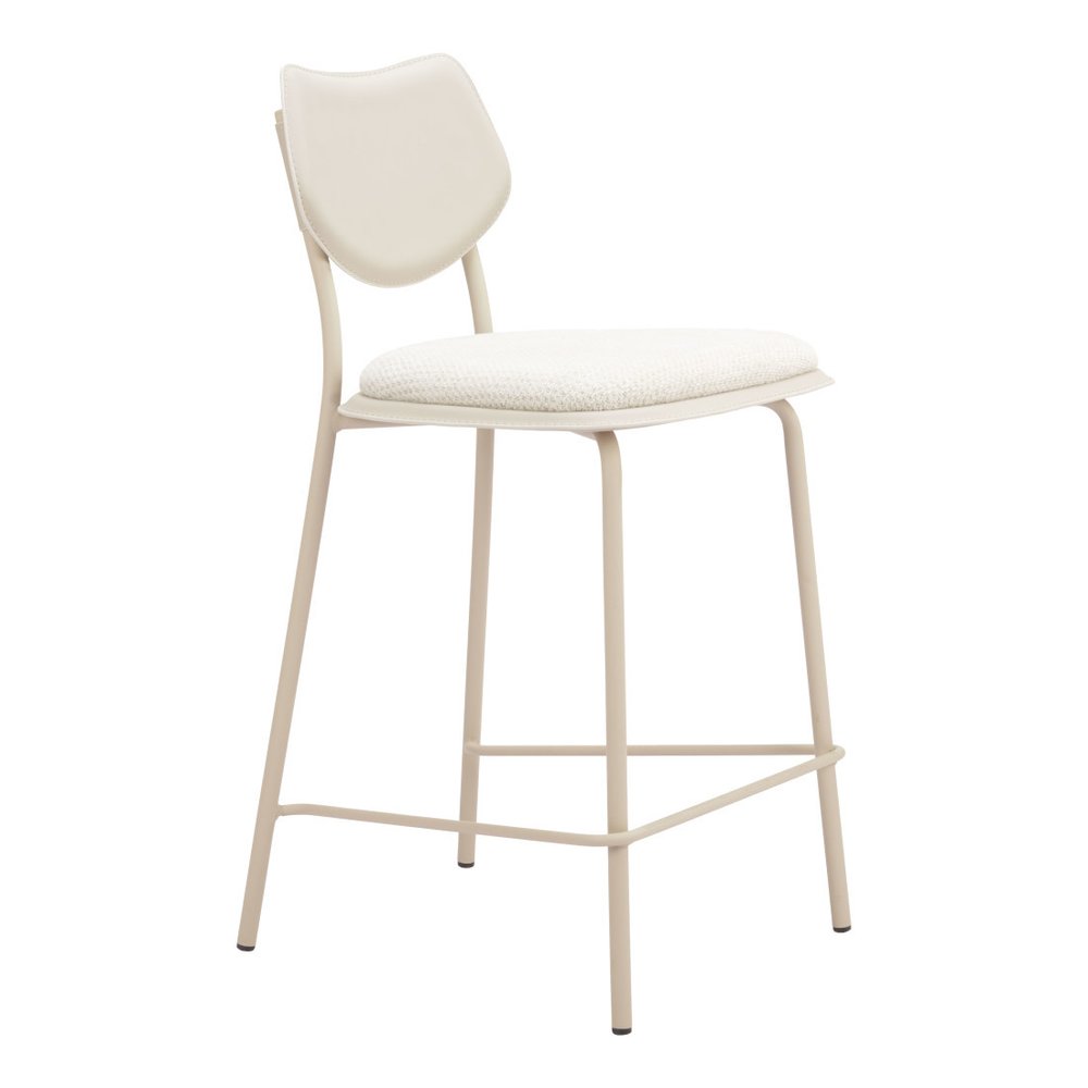 Set of Four 26" Light Gray Fabric Faux Leather and Steel Counter Height Bar Chairs