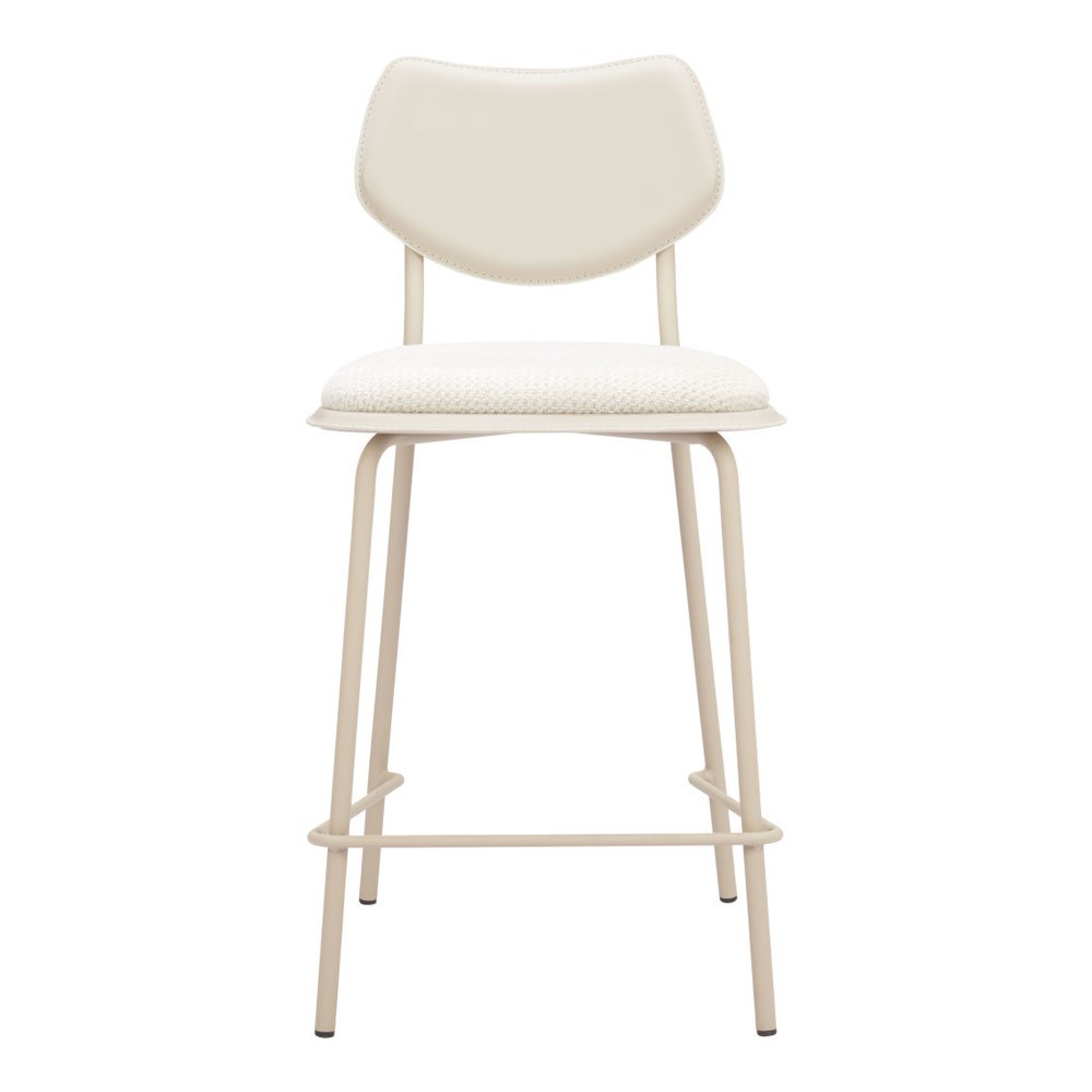 Set of Four 26" Light Gray Fabric Faux Leather and Steel Counter Height Bar Chairs