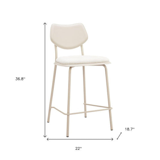 Set of Four 26" Light Gray Fabric And Faux Leather And Steel Counter Height Bar Chairs