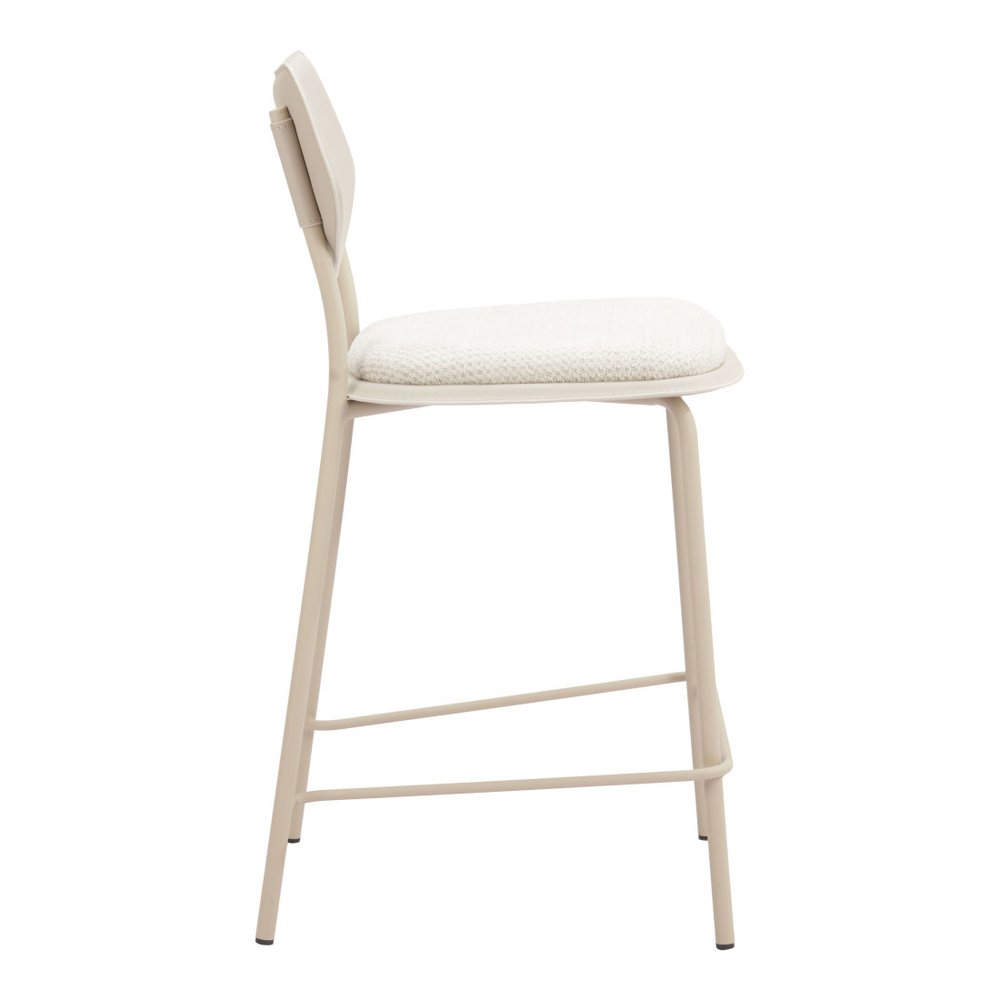Set of Four 26" Light Gray Fabric Faux Leather and Steel Counter Height Bar Chairs