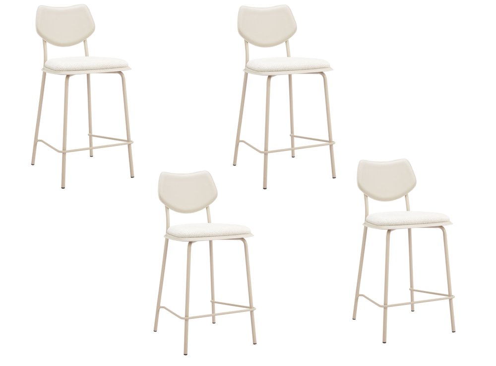 Set of Four 26" Light Gray Fabric Faux Leather and Steel Counter Height Bar Chairs