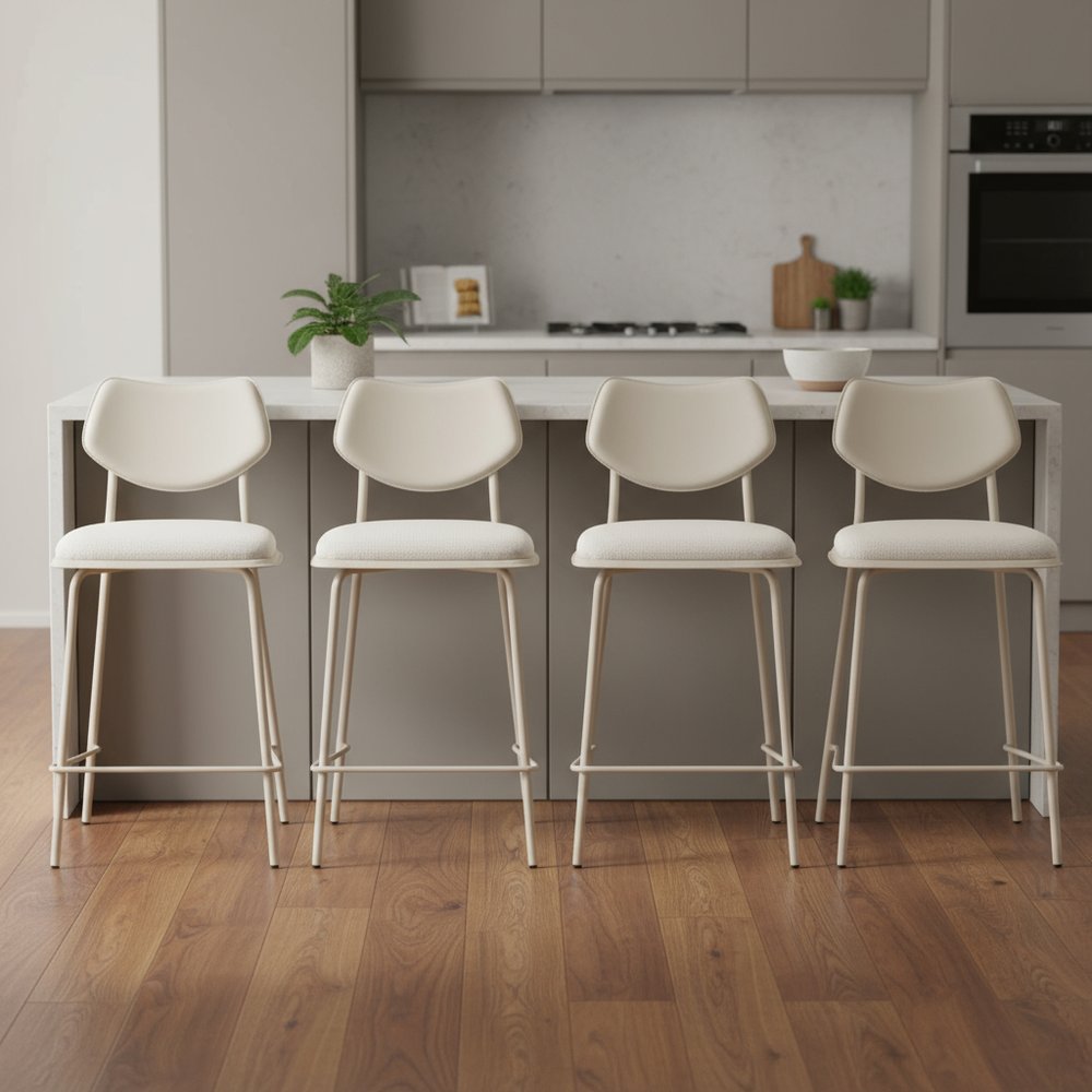 Set of Four 26" Light Gray Fabric Faux Leather and Steel Counter Height Bar Chairs