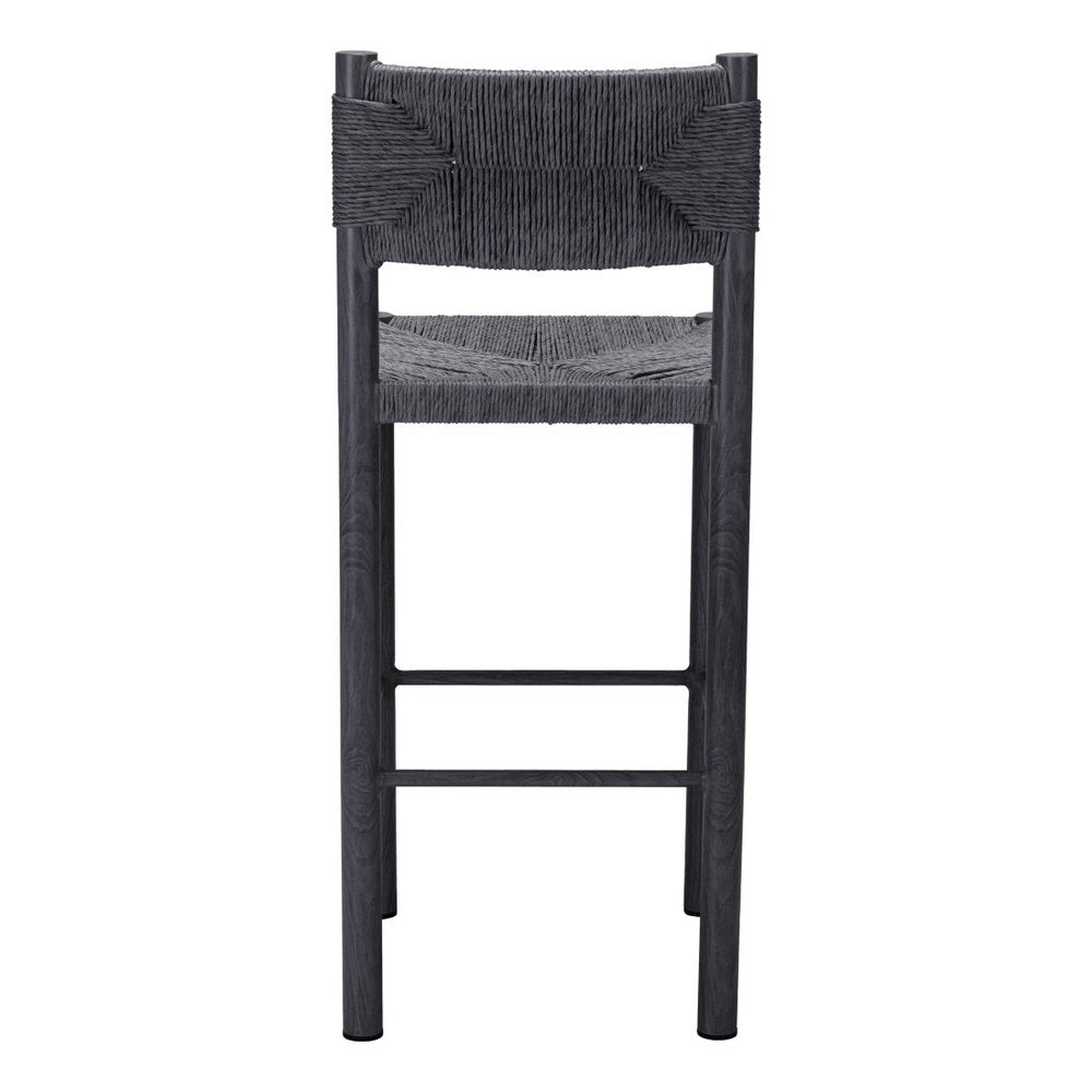 Set of Two 30" Black Rattan and Aluminum Low Back Bar Height Bar Chairs