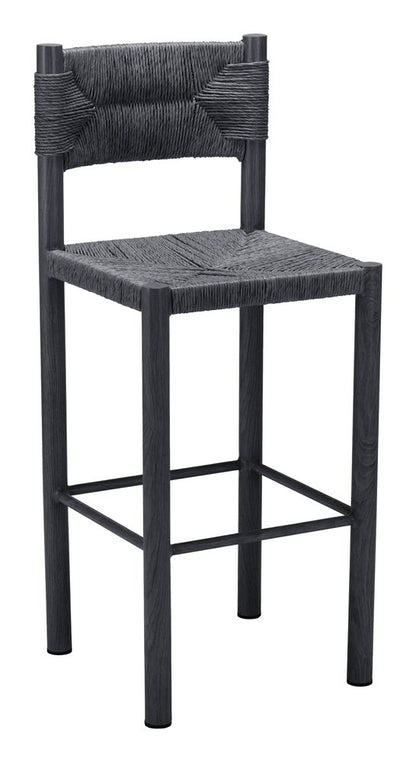Set of Two 30" Black Rattan and Aluminum Low Back Bar Height Bar Chairs