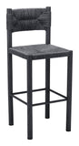 Set of Two 30" Black Rattan and Aluminum Low Back Bar Height Bar Chairs