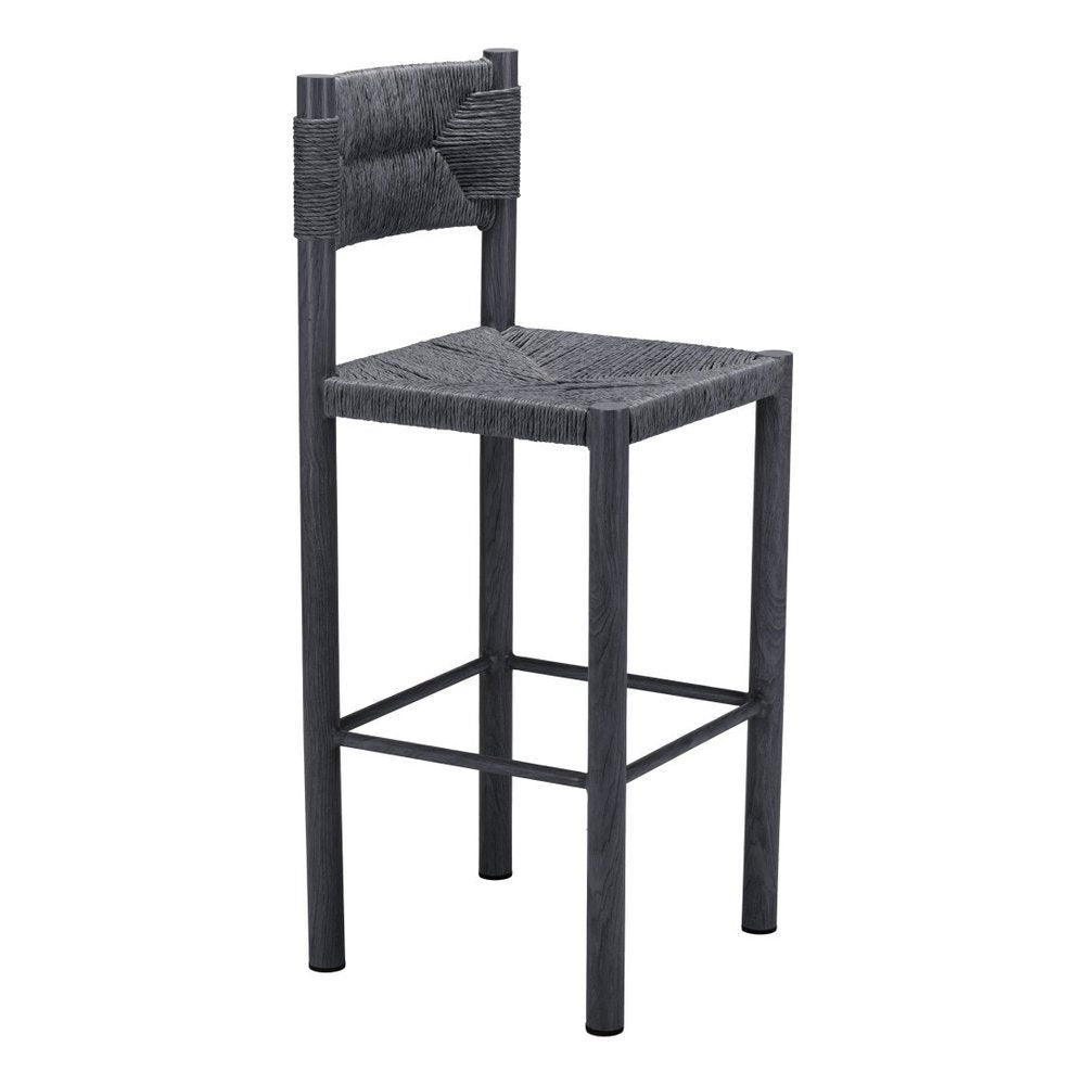Set of Two 30" Black Rattan and Aluminum Low Back Bar Height Bar Chairs