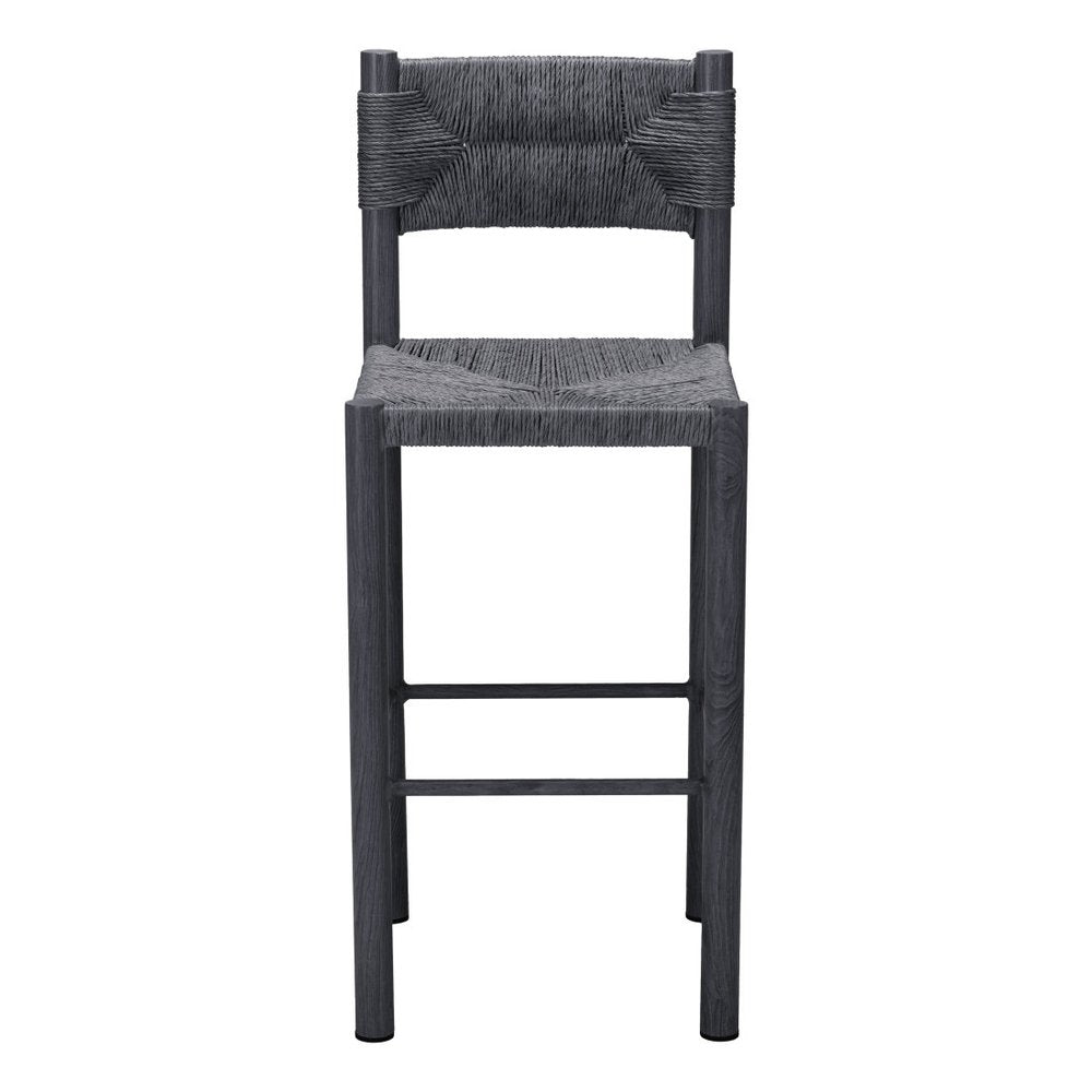 Set of Two 30" Black Rattan and Aluminum Low Back Bar Height Bar Chairs