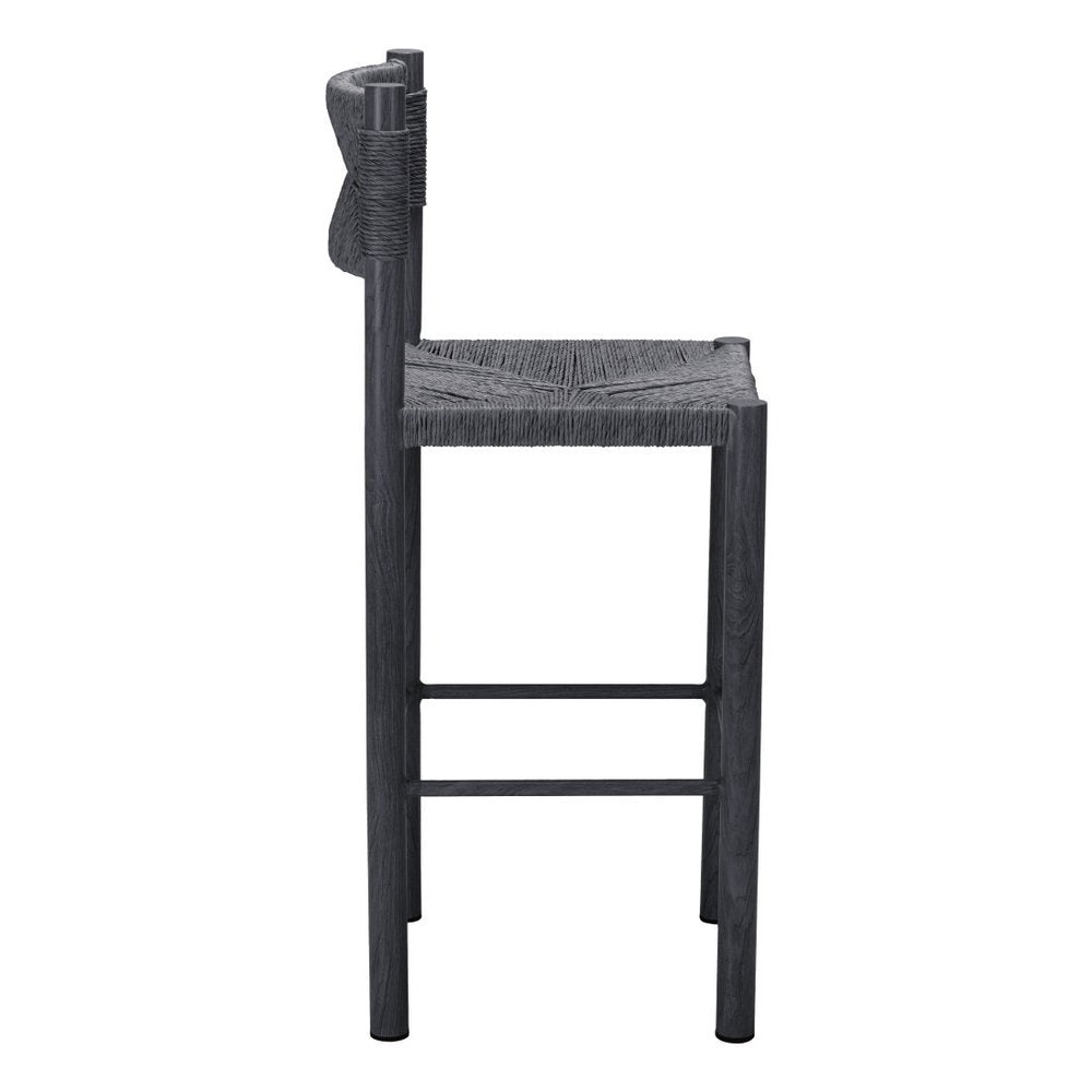 Set of Two 30" Black Rattan and Aluminum Low Back Bar Height Bar Chairs