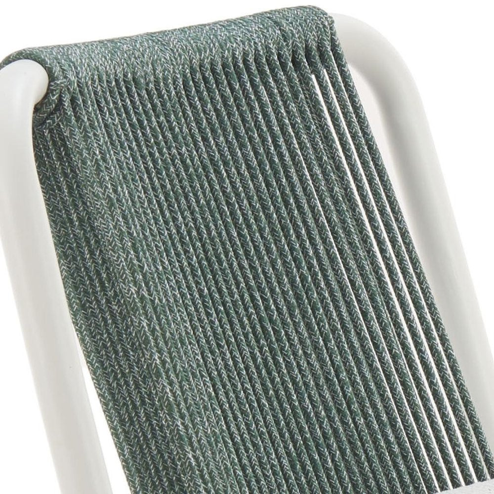 Set of Two White and Green Woven Back And Aluminum Counter Height Bar Chairs