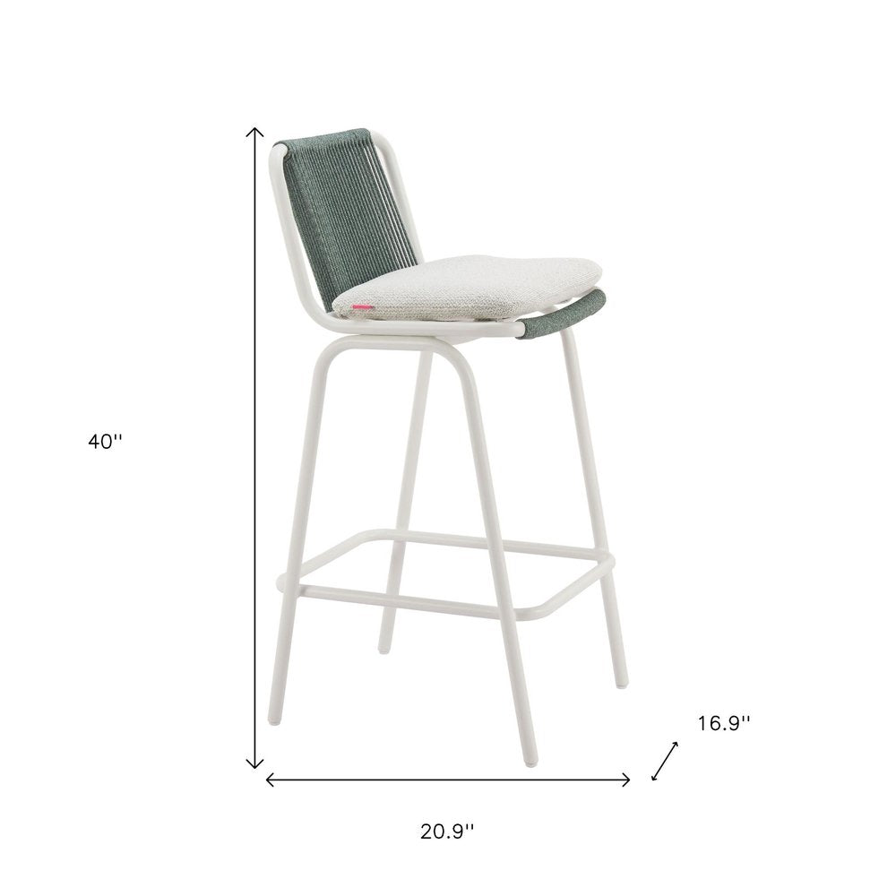 Set of Two White and Green Woven Back And Aluminum Counter Height Bar Chairs