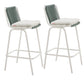 Set of Two White and Green Woven Back And Aluminum Counter Height Bar Chairs
