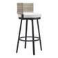 31" Black Natural and White Aluminum And Faux Rattan Swivel Bar Height Bar Chair
