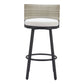 31" Black Natural and White Aluminum And Faux Rattan Swivel Bar Height Bar Chair