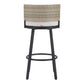 31" Black Natural and White Aluminum And Faux Rattan Swivel Bar Height Bar Chair