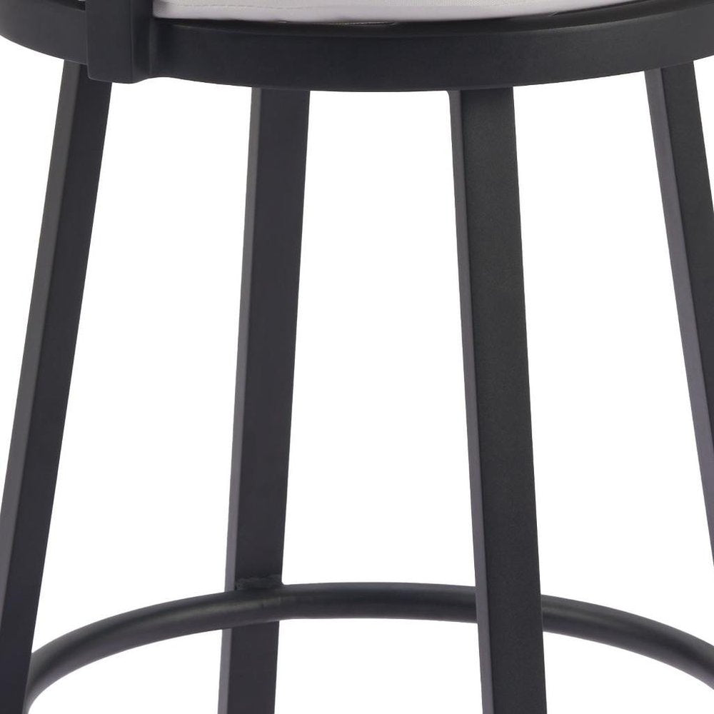31" Black Natural and White Aluminum And Faux Rattan Swivel Bar Height Bar Chair