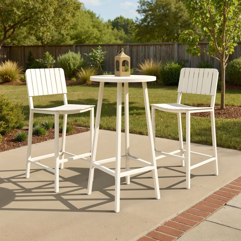 30" White Aluminum Outdoor Bar Height Chair
