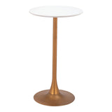 24" White and Gold Wood and Steel Rounded Bar Table