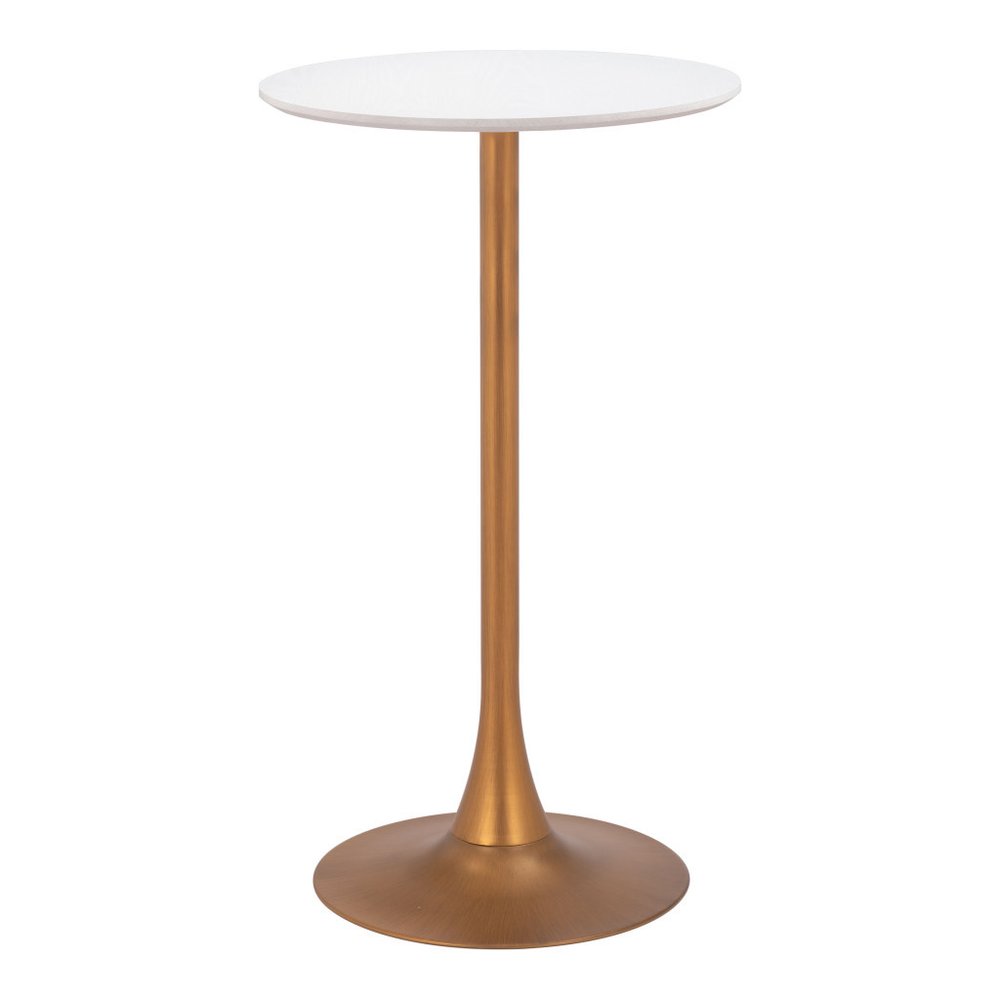 24" White and Gold Wood and Steel Rounded Bar Table