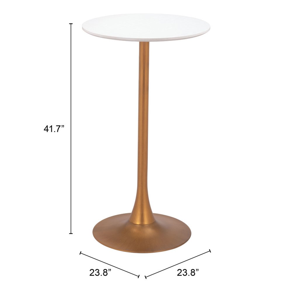 24" White and Gold Wood and Steel Rounded Bar Table