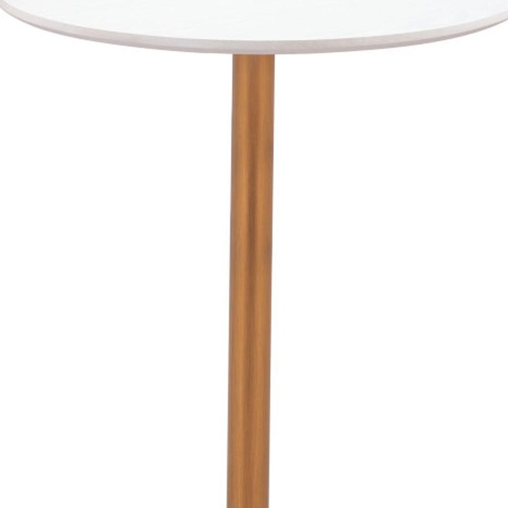 24" White and Gold Wood and Steel Rounded Bar Table
