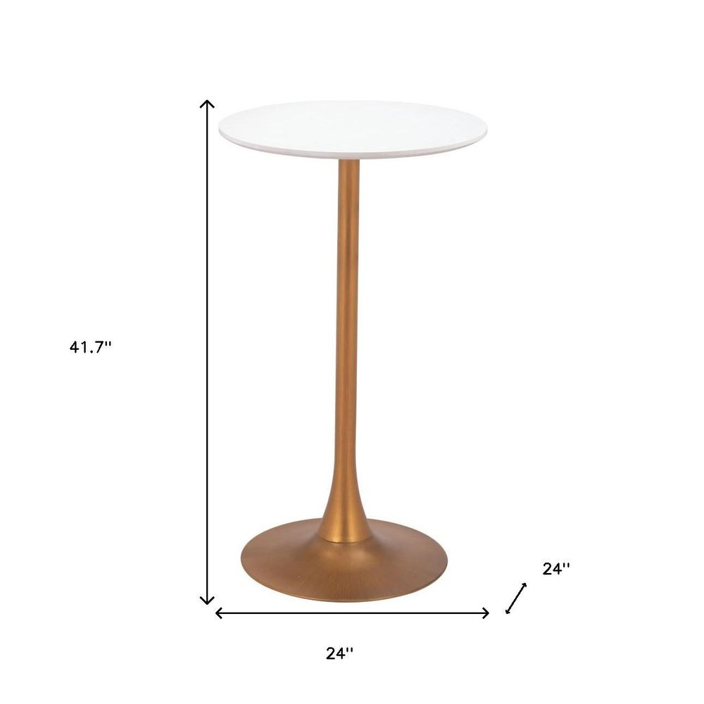 24" White and Gold Wood and Steel Rounded Bar Table