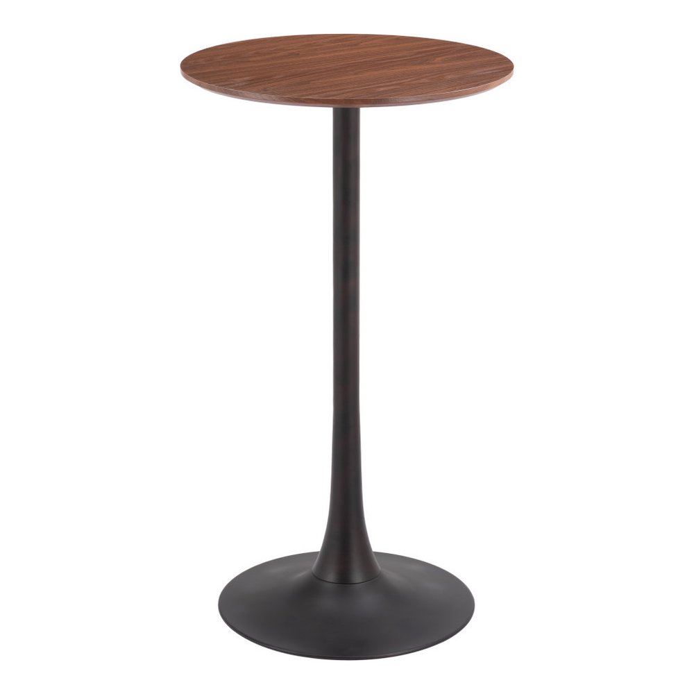 24" Brown and Black Wood and Steel Rounded Bar Table