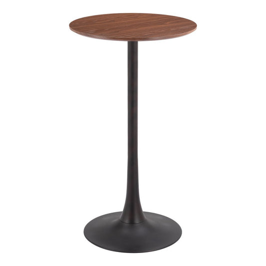 24" Brown and Black Wood and Steel Rounded Bar Table