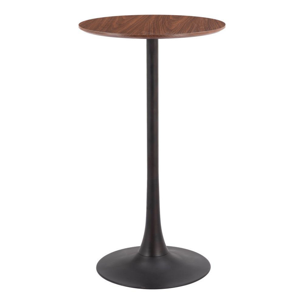 24" Brown and Black Wood and Steel Rounded Bar Table