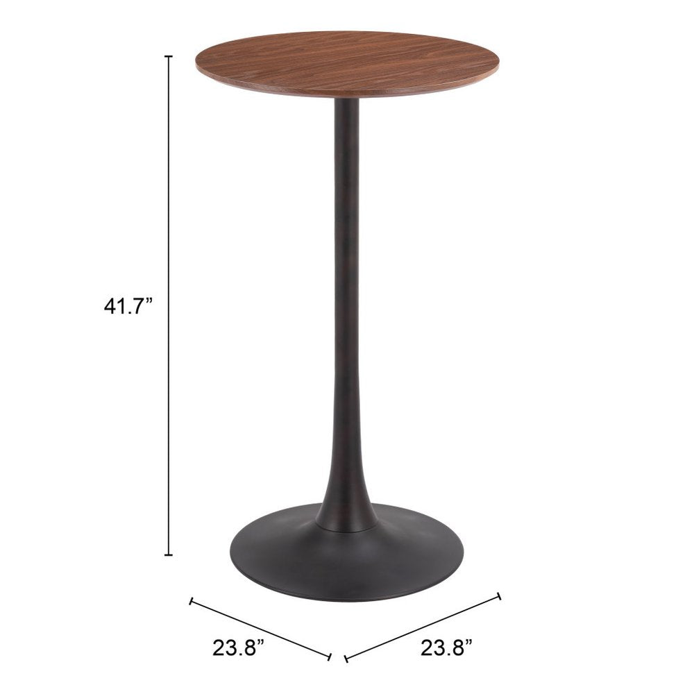 24" Brown and Black Wood and Steel Rounded Bar Table