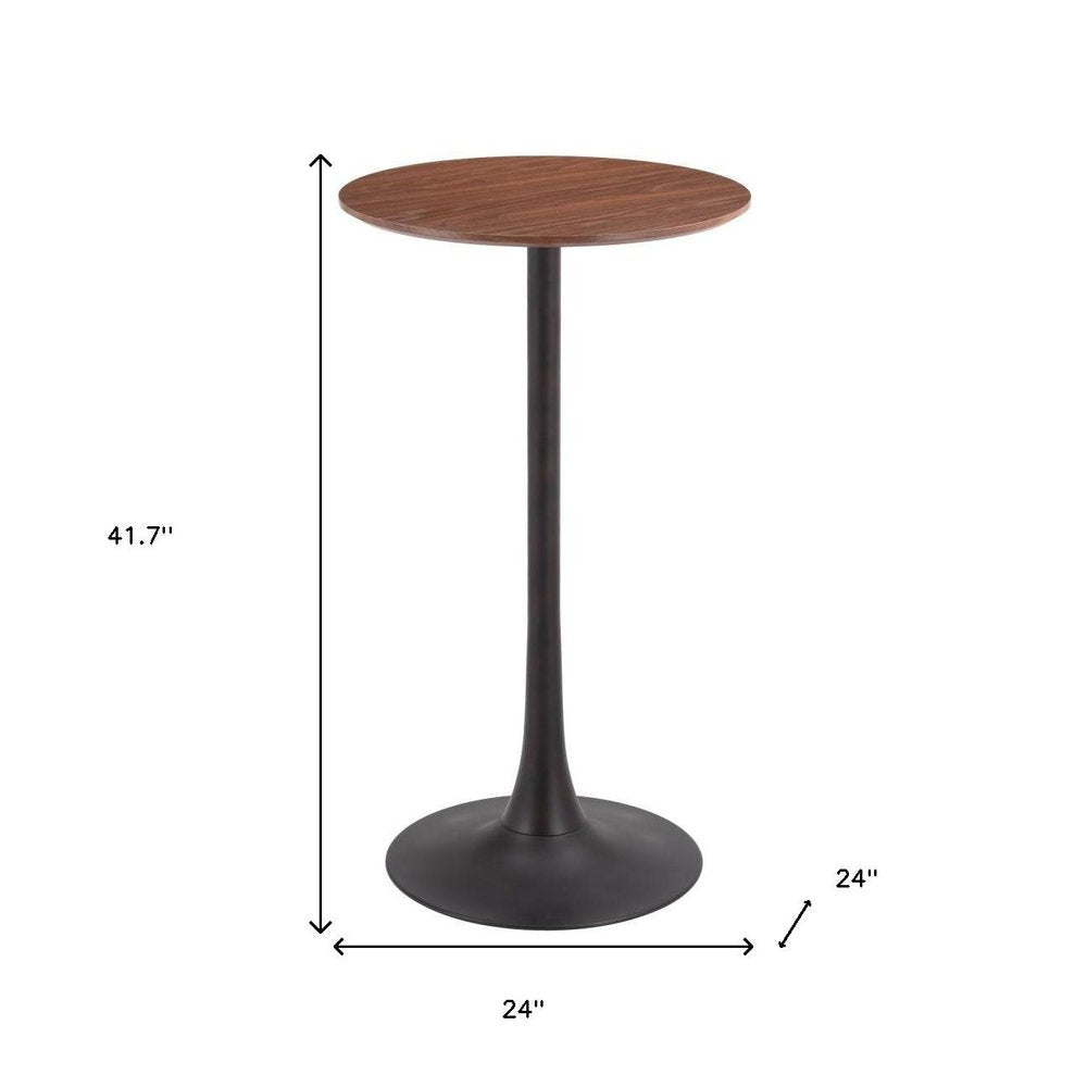 24" Brown and Black Wood and Steel Rounded Bar Table