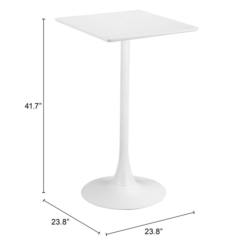 24" White Wood and Steel Square Bar Table