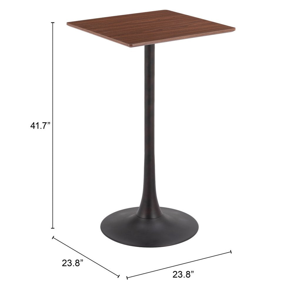 24" Brown and Black Wood and Steel Square Bar Table