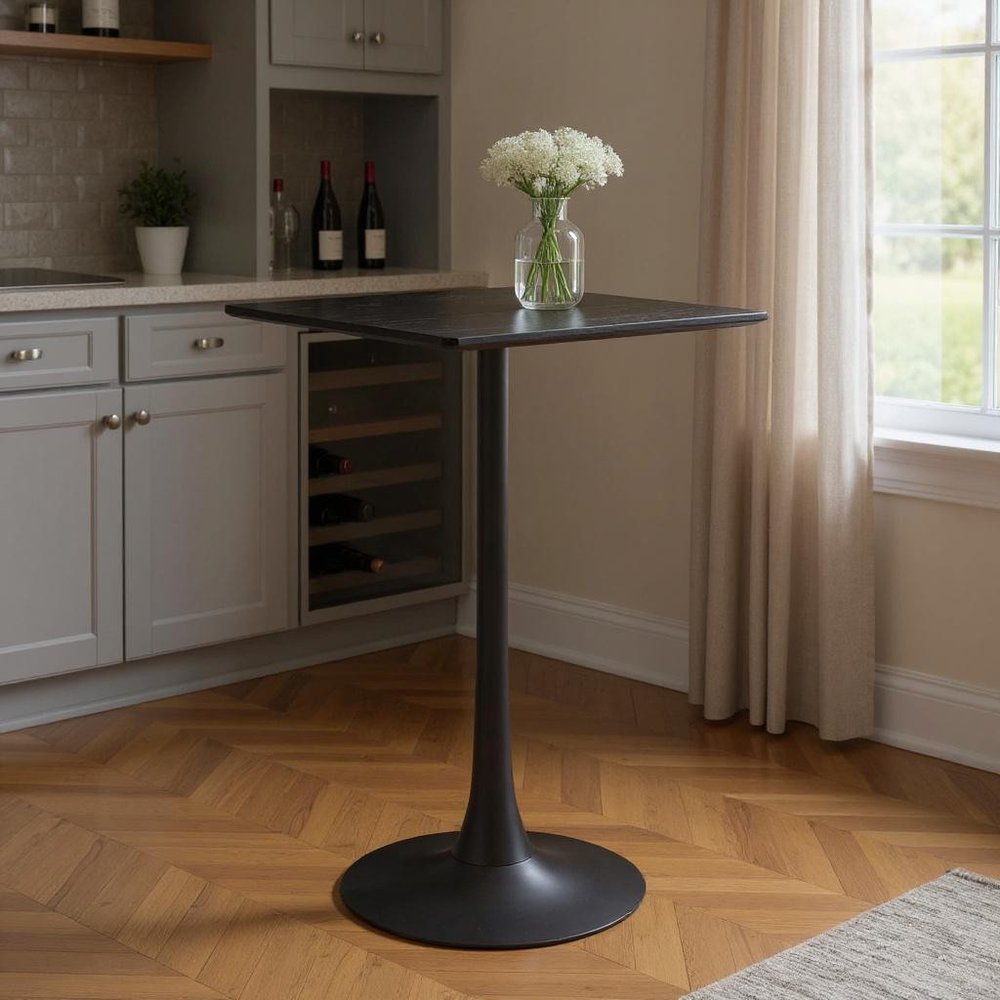 24" Black Wood and Steel Square Bar Table