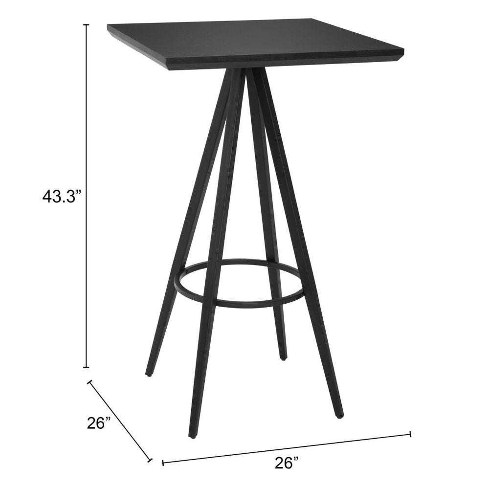 26" Black Wood and Steel Square Bar Table