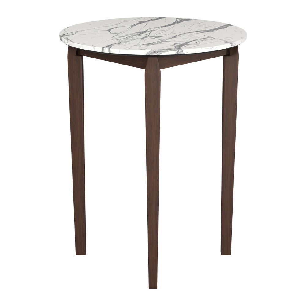 32" White and Brown Faux Marble and Solid Wood Rounded Bar Table