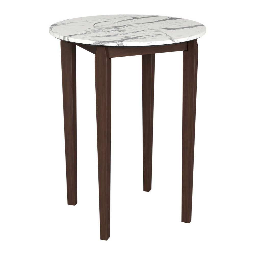 32" White and Brown Faux Marble and Solid Wood Rounded Bar Table