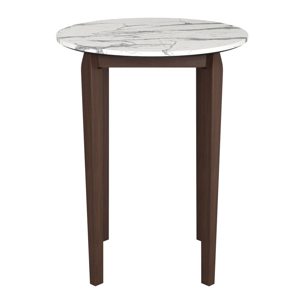 32" White and Brown Faux Marble and Solid Wood Rounded Bar Table