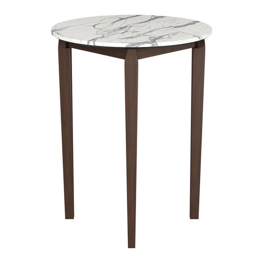 32" White and Brown Faux Marble and Solid Wood Rounded Bar Table