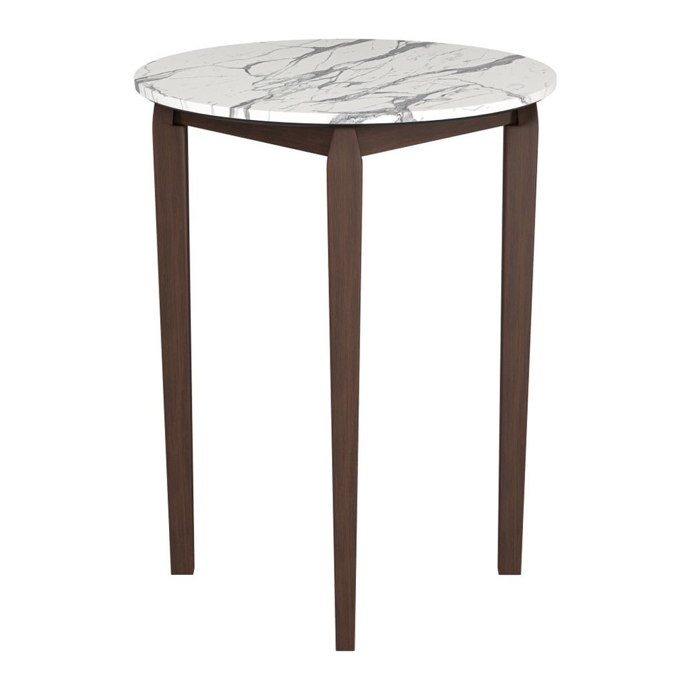 32" White and Brown Faux Marble and Solid Wood Rounded Bar Table