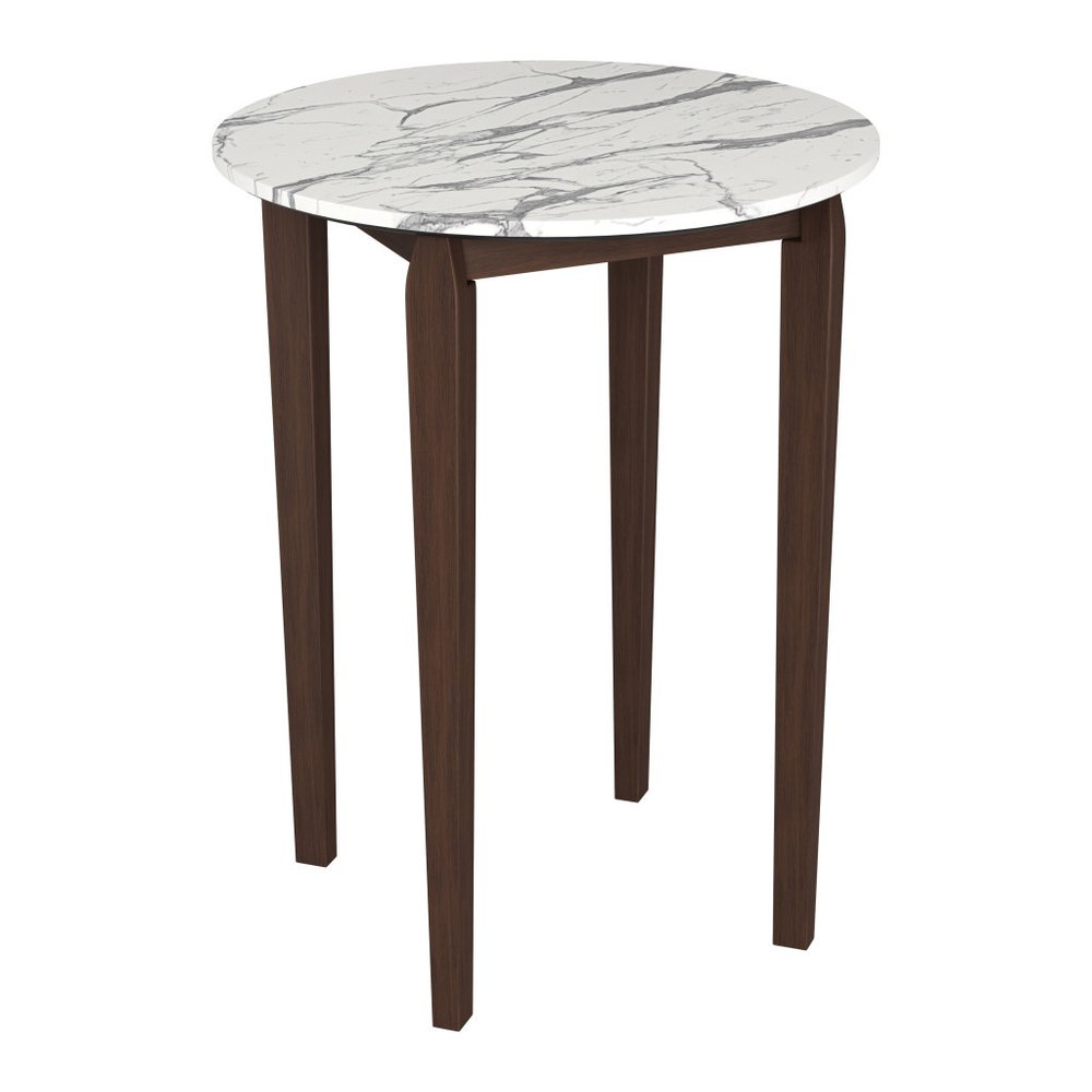 32" White and Brown Faux Marble and Solid Wood Rounded Bar Table