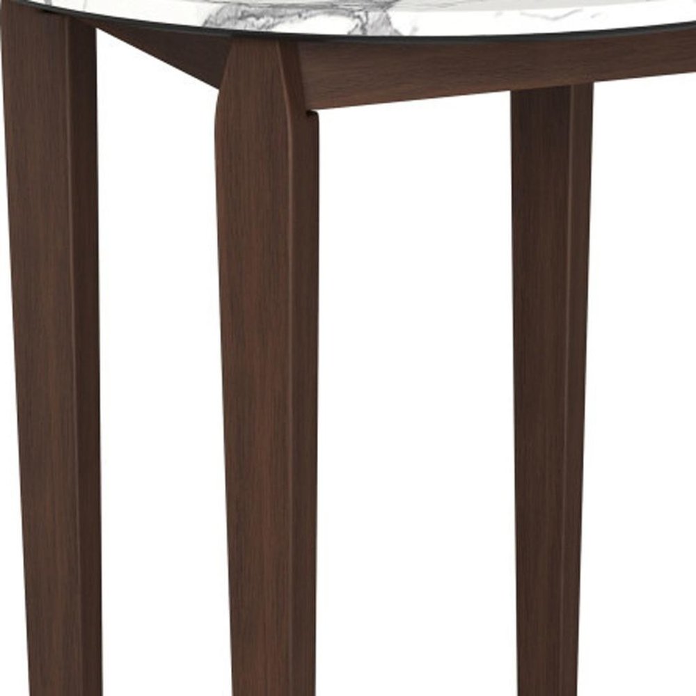 32" White and Brown Faux Marble and Solid Wood Rounded Bar Table