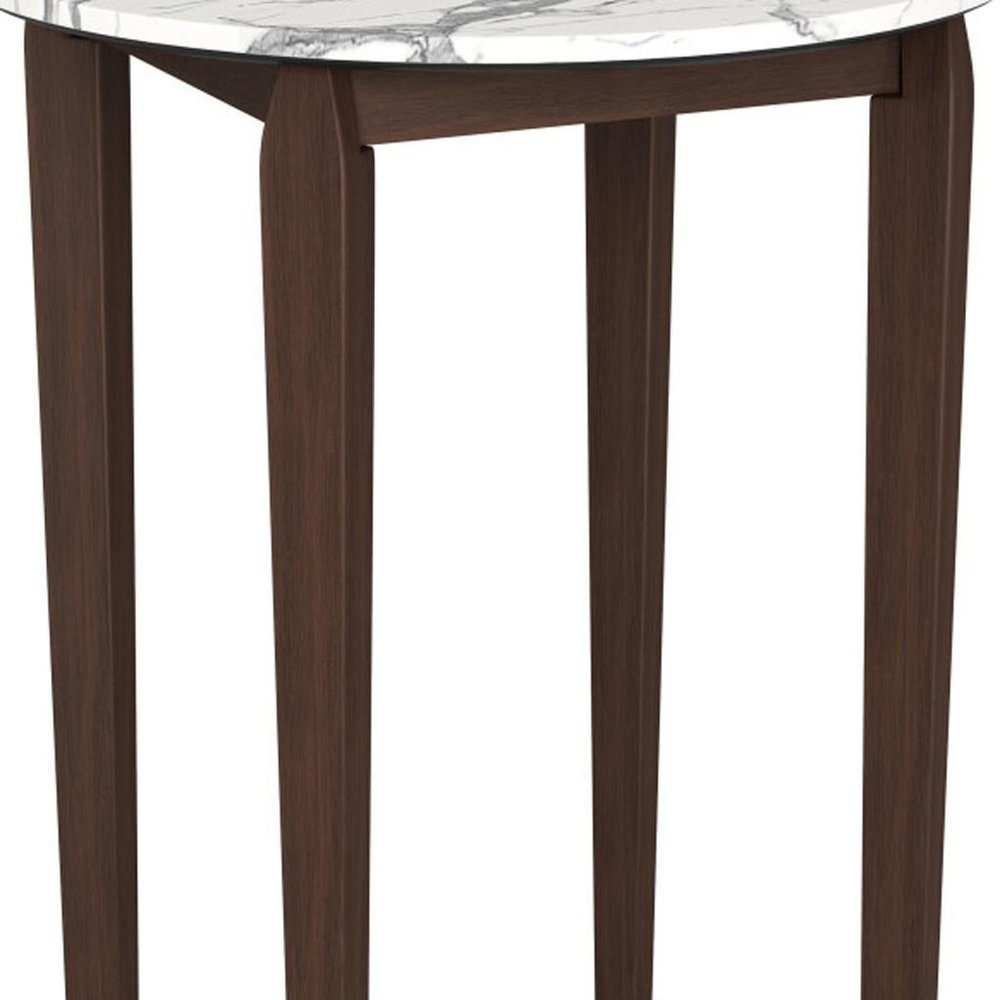 32" White and Brown Faux Marble and Solid Wood Rounded Bar Table