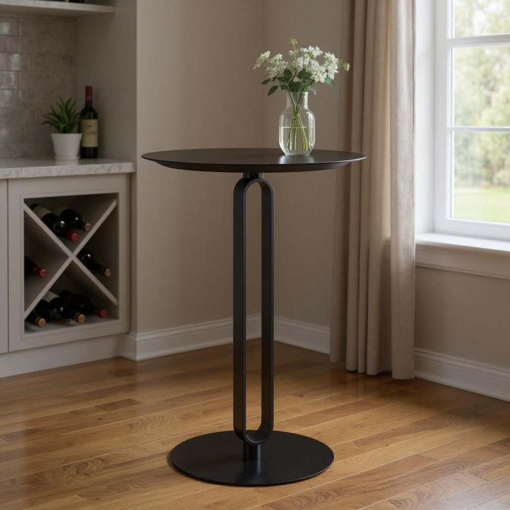 24" Black Wood and Steel Rounded Bar Table