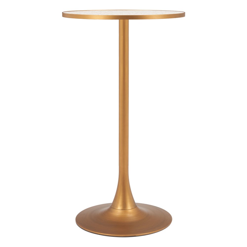 24" Beige and Gold Faux Terrazzo and Steel Rounded Bar Table