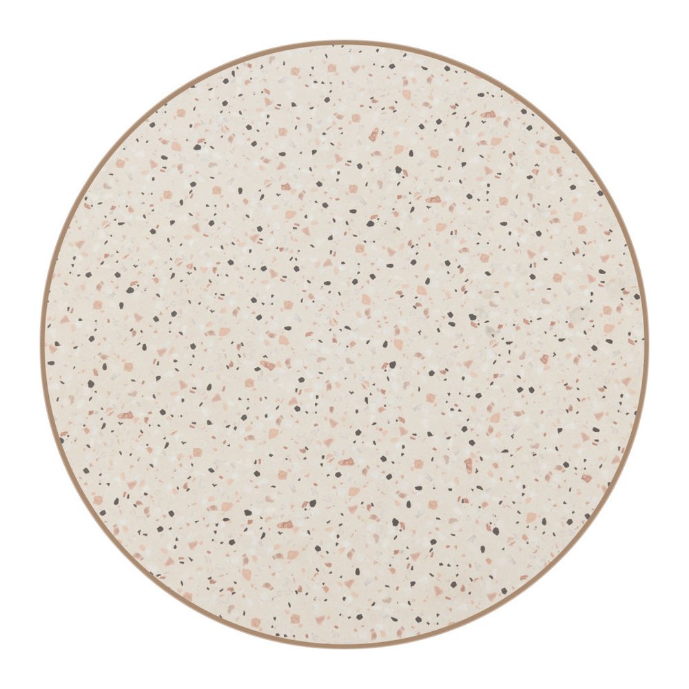 24" Beige and Gold Faux Terrazzo and Steel Rounded Bar Table