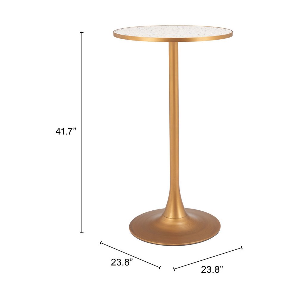 24" Beige and Gold Faux Terrazzo and Steel Rounded Bar Table