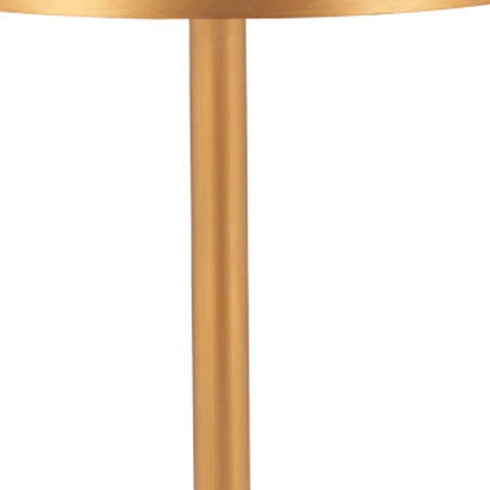 24" Beige and Gold Faux Terrazzo and Steel Rounded Bar Table