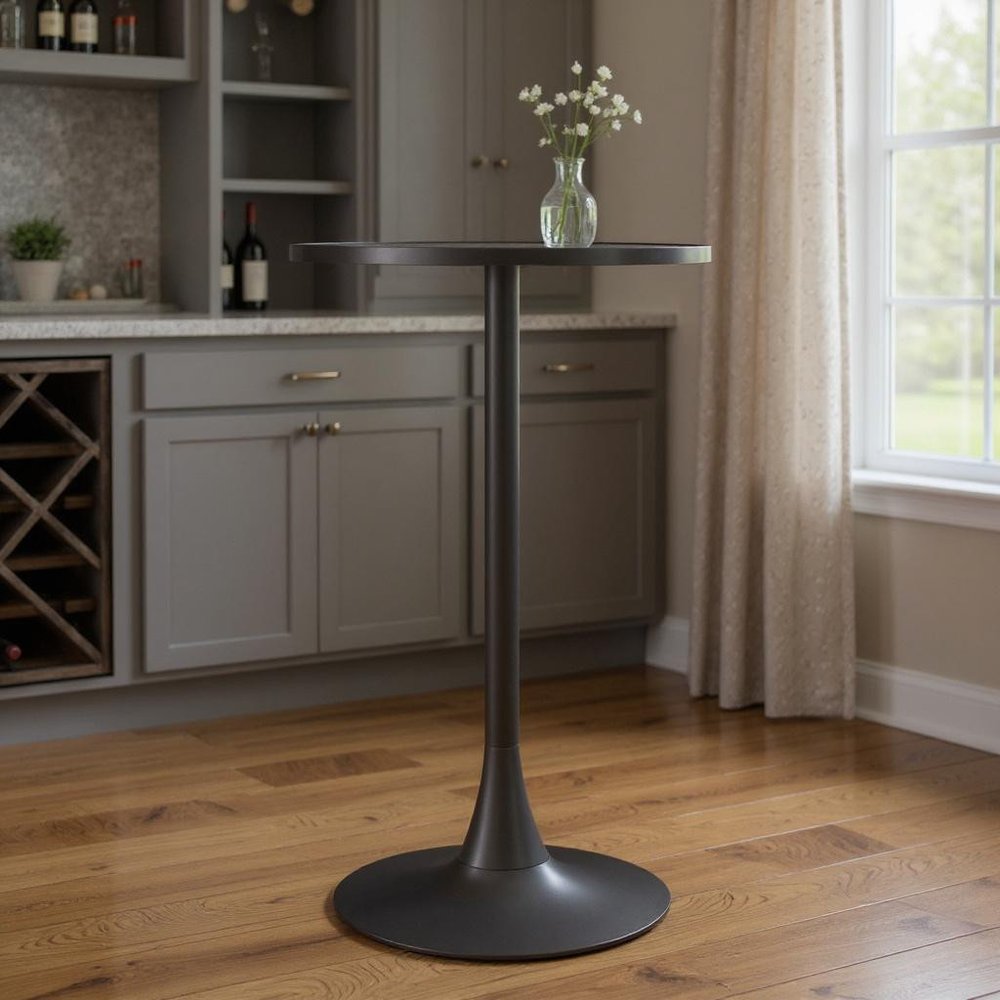 24" Gray and Black Faux Terrazzo and Steel Rounded Bar Table