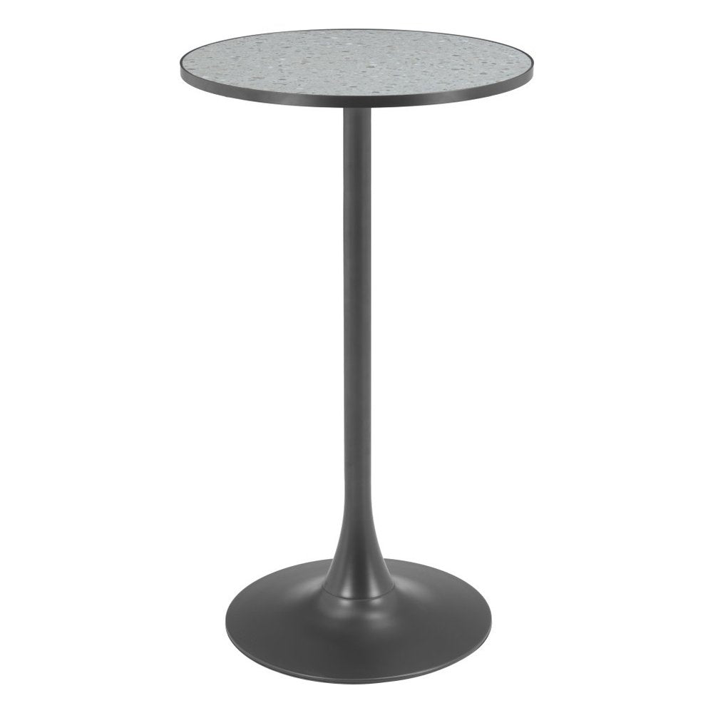 24" Gray and Black Faux Terrazzo and Steel Rounded Bar Table