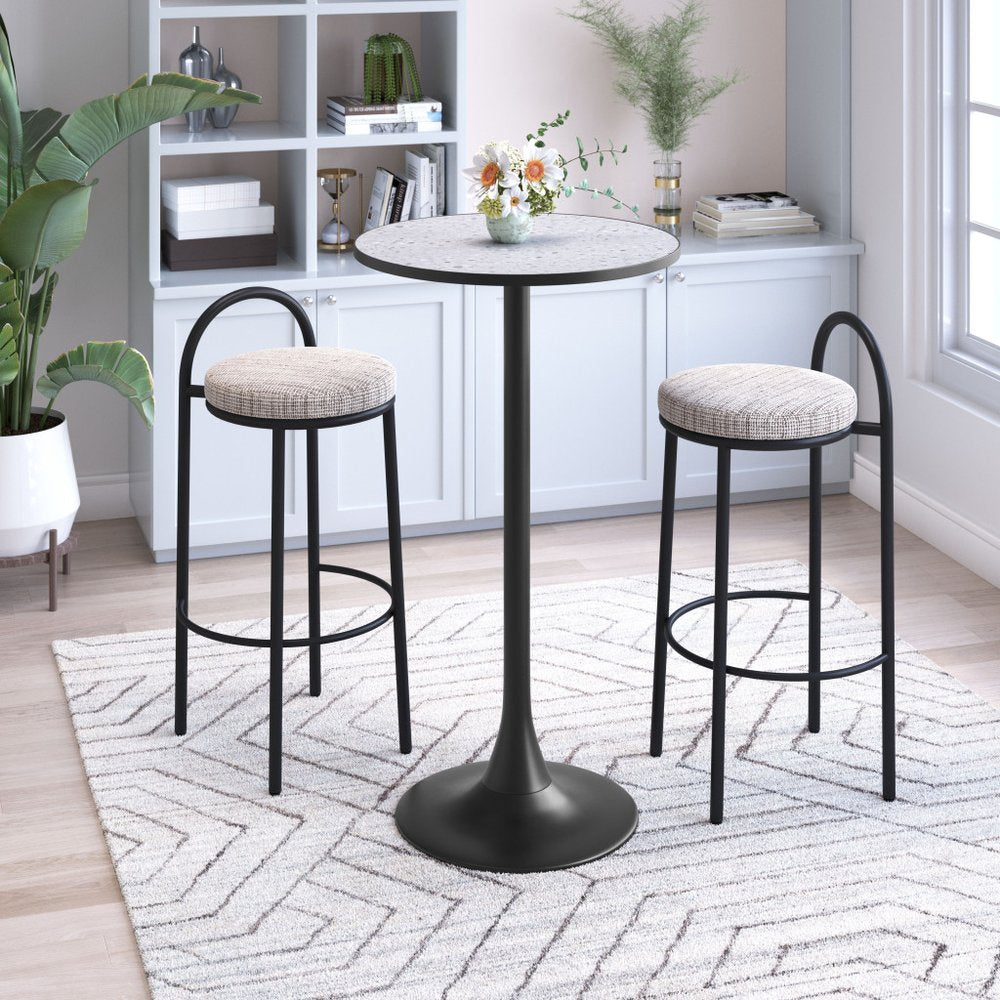 24" Gray and Black Faux Terrazzo and Steel Rounded Bar Table